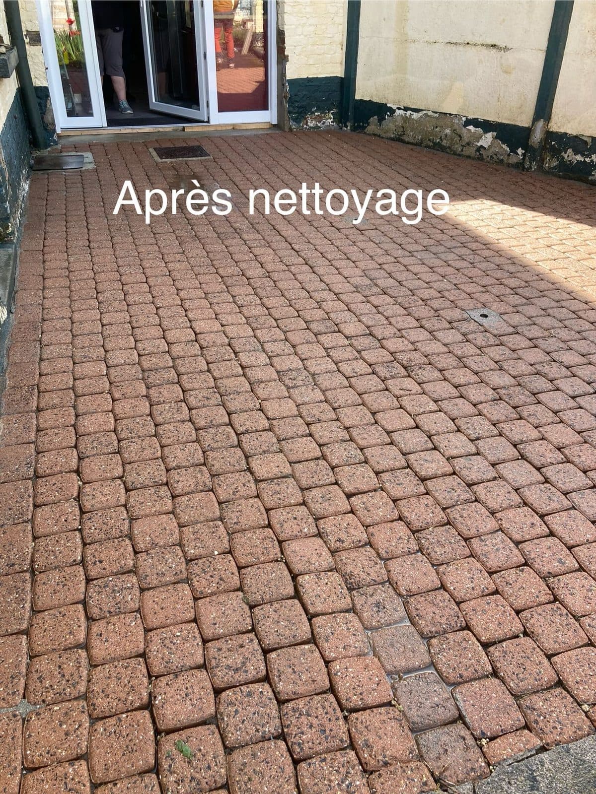 Terrasse pavée après nettoyage haute pression